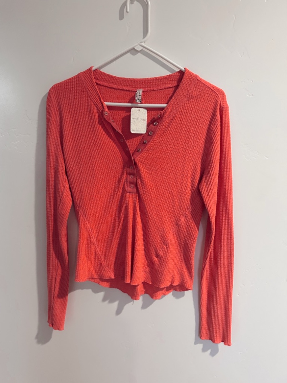 Free People Intimately Waffle Henley Long-Sleeve Top Coral Orange